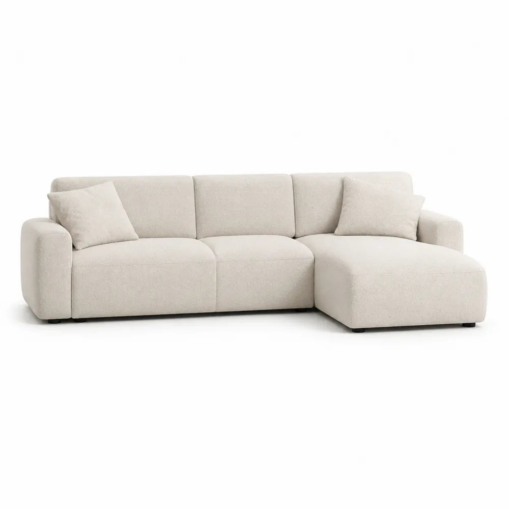 Ecksofa L-Form 3-Sitzer mit Ottomane rechts 250 cm x 160 cm x 82 cm Polyesterstoff Beige Holzfüße