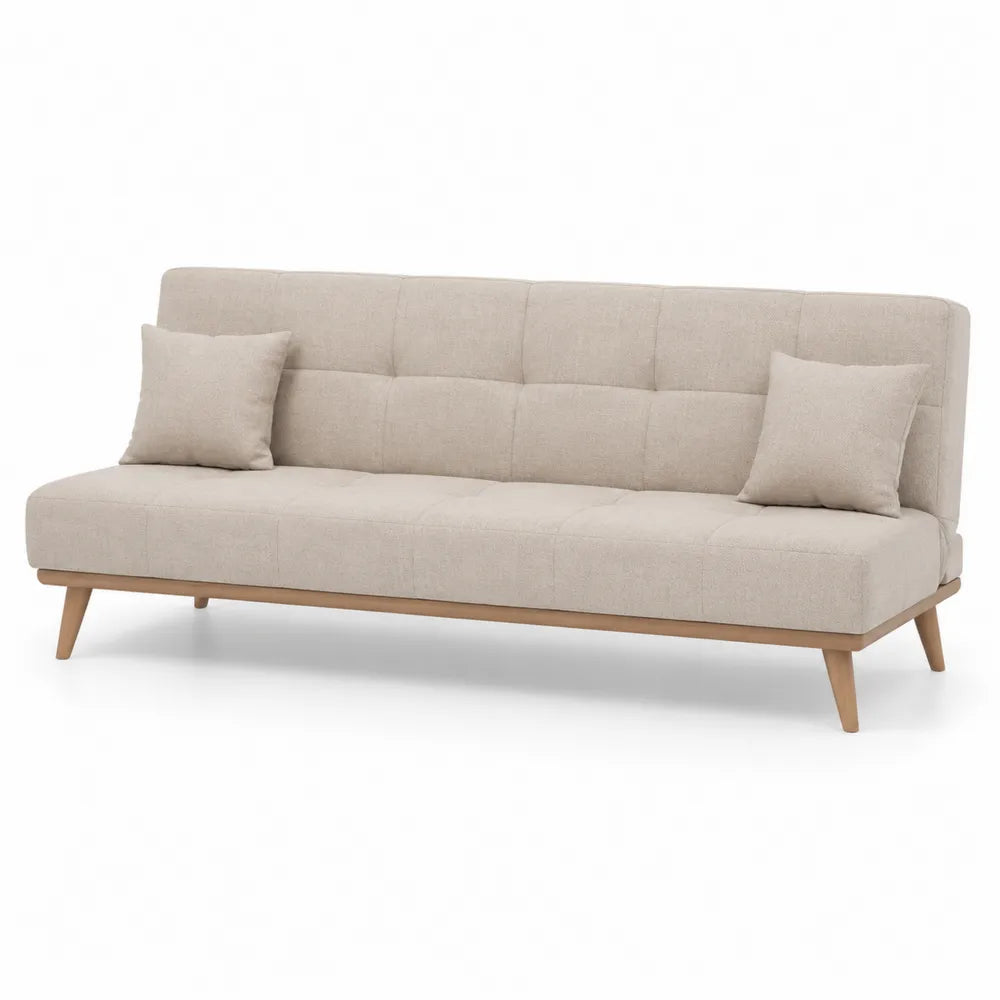 Schlafsofa 3-Sitzer Beige Stoff mit Holzbeinen rechteckig Polstersofa Bettfunktion
