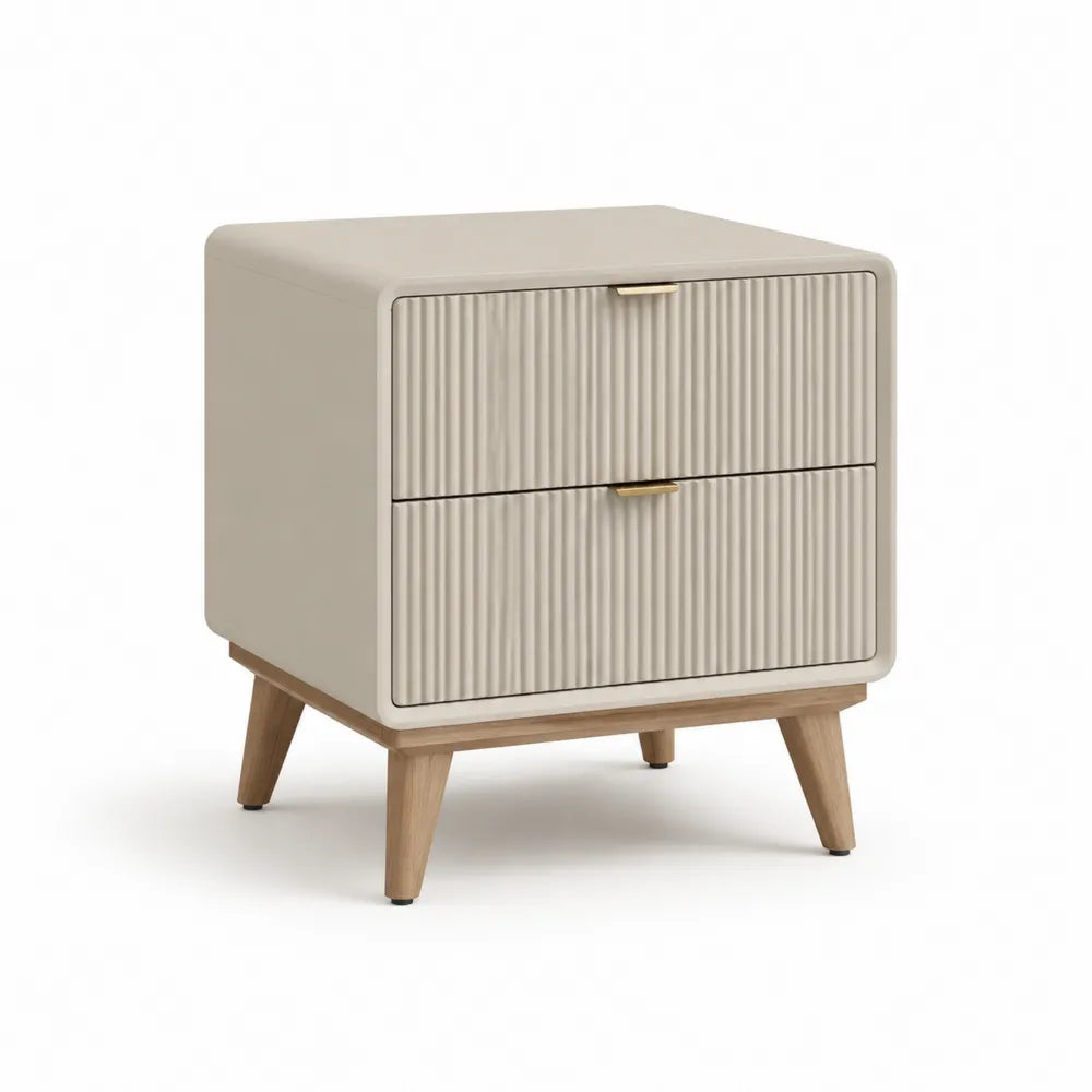 Nachttisch Kommode mit 2 Schubladen Rillenfront 50 cm x 40 cm x 55 cm Holzwerkstoff Beige Naturholz rechteckig