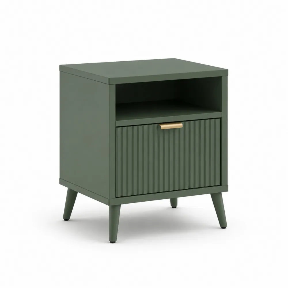 Nachttisch 45 x 40 x 58 cm mit offenem Fach und Schublade MDF Holzwerkstoff rechteckig Salbeigrün Goldfarben