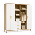 Kleiderschrank 200 x 55 x 200 cm Holzwerkstoff mit 3 Türen 3 Schubladen und Kleiderstange rechteckig Eichenfarben Weiß Goldfarben