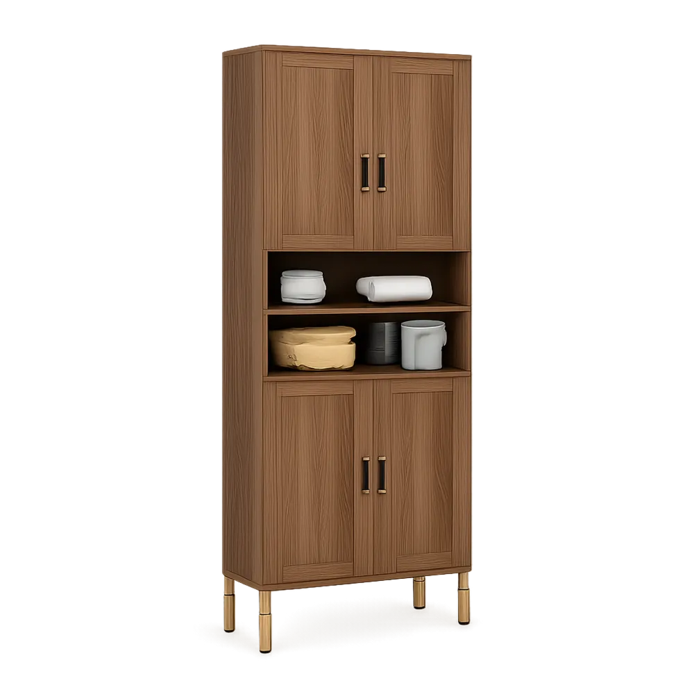 Highboard Sideboard Holzwerkstoff Nussbaumfarben mit offenen Fächern und 4 Türen 80 cm 40 cm 180 cm