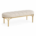 Gepolsterte Sitzbank 120 cm x 40 cm x 45 cm Polyester Leinen Mischgewebe Stahlgestell rechteckig abgerundete Enden Beige Gold Schwarz