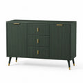Sideboard mit 3 Schubladen 2 Türen MDF Holzwerkstoff Rillenfront Dunkelgrün Gold 140 cm 40 cm 80 cm