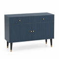 Sideboard mit 2 Türen und 2 Schubladen MDF Holzwerkstoff Rillenfront Dunkelblau Schwarz Gold 120 x 40 x 80 cm