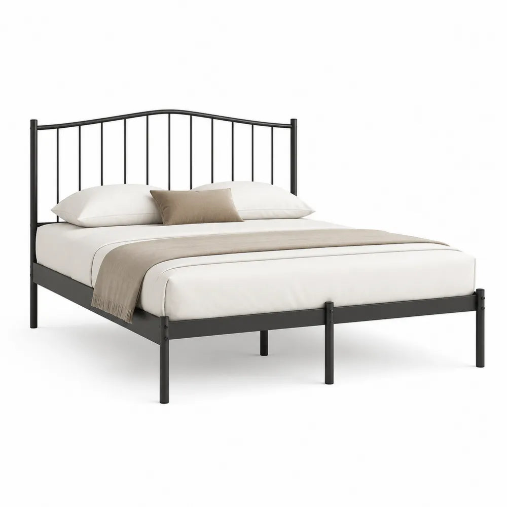 Metallbett Bettgestell 160 x 200 cm geschwungenes Kopfteil Stahl Schwarz mit Lattenrost