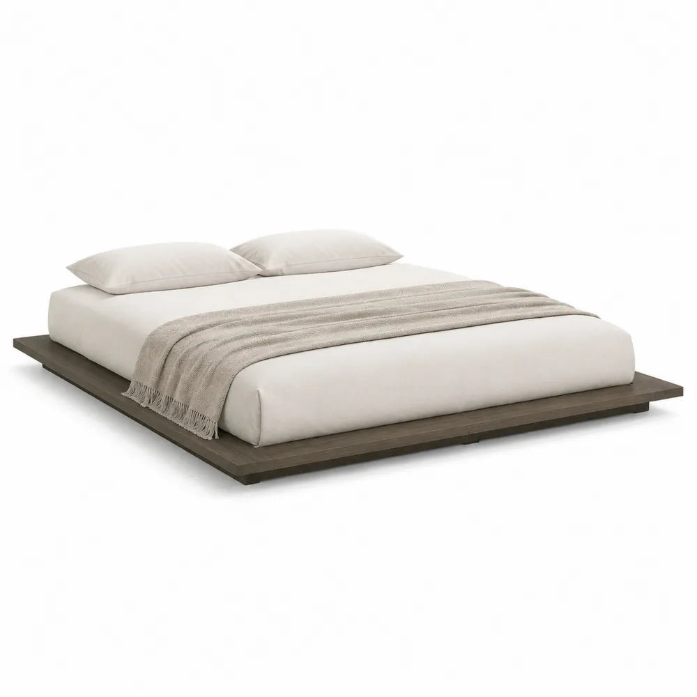 Plattformbett 180 cm x 200 cm Bettgestell ohne Kopfteil Holzwerkstoff Dunkelgrau Dunkelbraun rechteckig niedrige Bauweise