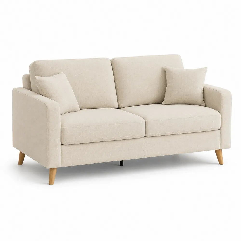 3-Sitzer Sofa 210 x 85 x 85 cm Polstersofa Stoffbezug Beige mit Holzbeinen rechteckig