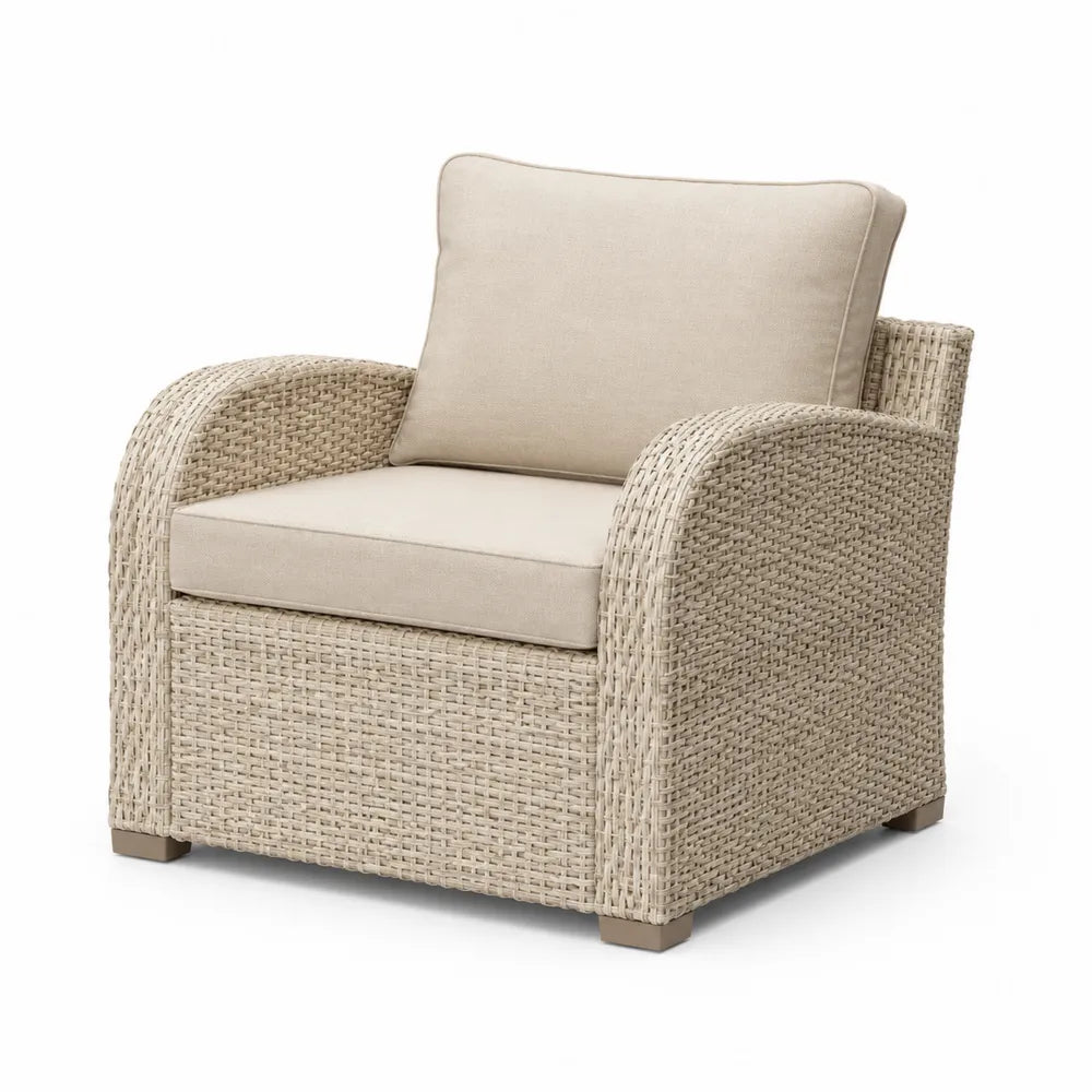 Gartensessel 85 x 80 x 75 cm mit Sitz- und Rückenkissen Polyrattan Stahlgestell Beige rechteckig