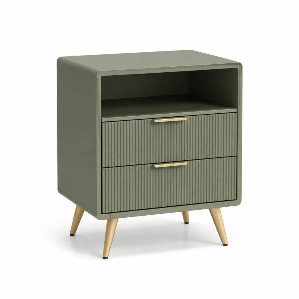 Nachttisch 50 x 40 x 60 cm mit 2 Schubladen und offenem Fach MDF Holzwerkstoff rechteckig Salbeigrün Goldfarben