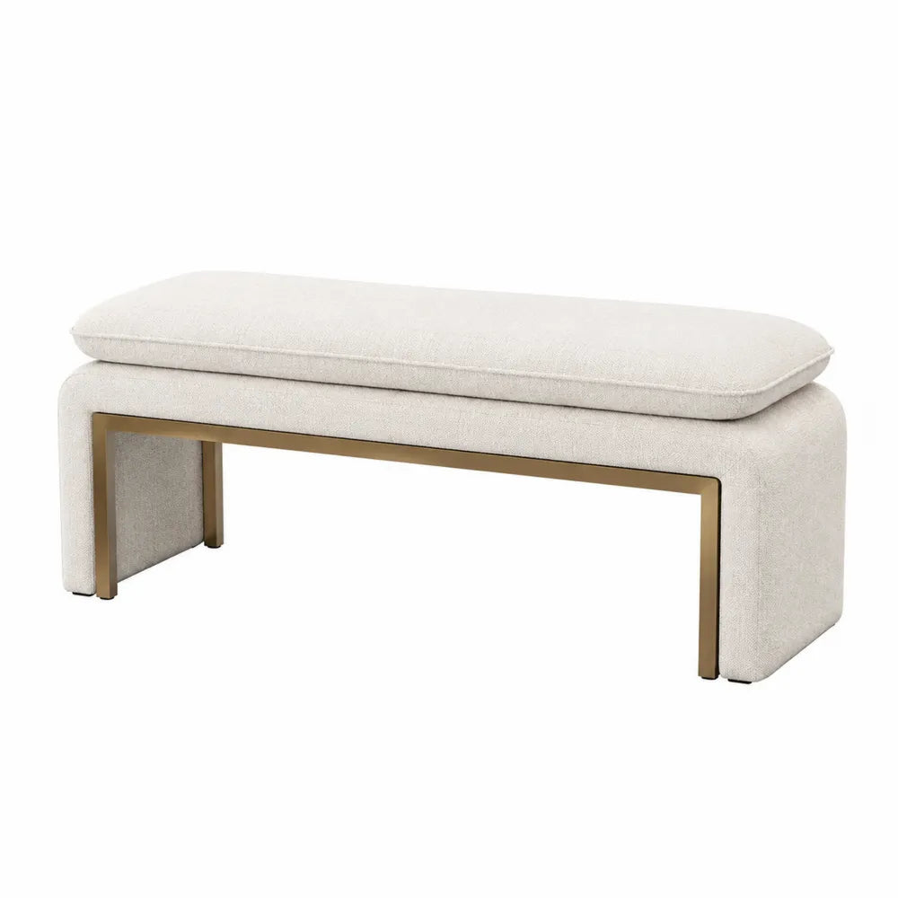 Schlafzimmerbank Polsterbank Sitzbank 120 x 40 x 45 cm Metallgestell Gold Polyesterbezug rechteckig Beige