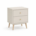 Nachttisch mit 2 Schubladen MDF melaminbeschichtet beige konisch Holzbeine goldfarbene Griffe 45 cm x 40 cm x 55 cm