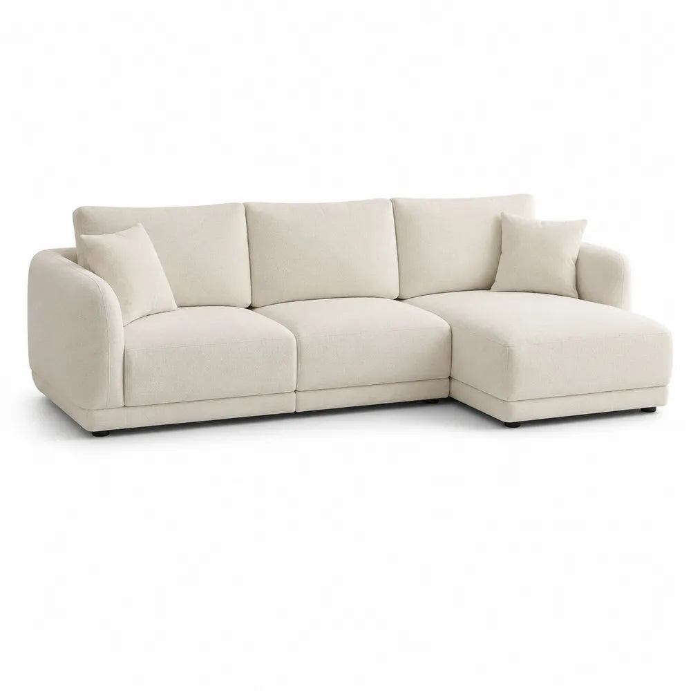 Ecksofa L Form 3 Sitzer mit Ottomane rechts 250 cm x 150 cm x 85 cm Polyesterstoff Beige Metallfüße Schwarz