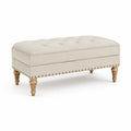 Schlafzimmerbank 120 x 40 x 45 cm Polsterbank Beige Knopfheftung mit Ziernägeln Massivholzbeine rechteckig
