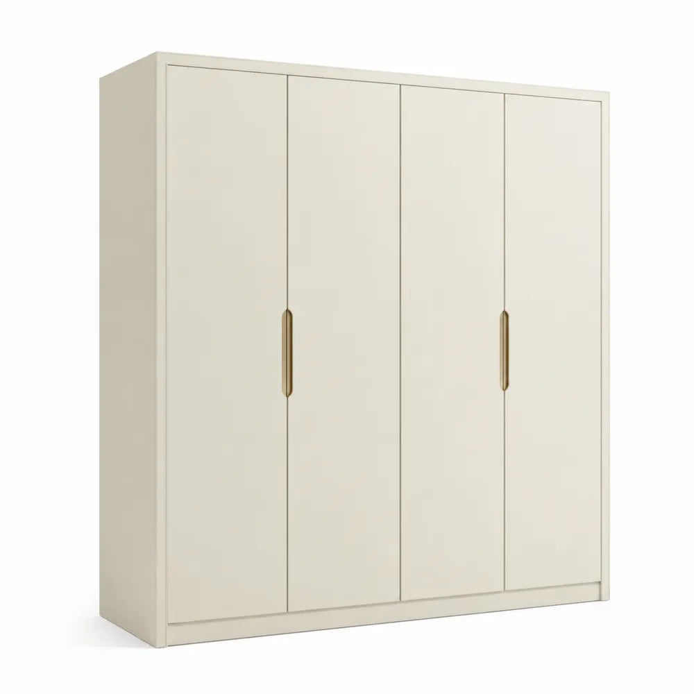 Kleiderschrank 180 cm x 55 cm x 200 cm Spanplatte melaminbeschichtet cremeweiß rechteckig mit 4 Türen goldfarbene Griffe