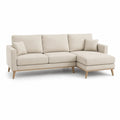 Ecksofa L Form 260 x 160 x 85 cm Chaiselongue rechts 3 Sitzer Polstersofa Polyester Stoff Holzrahmen Beige Naturholz
