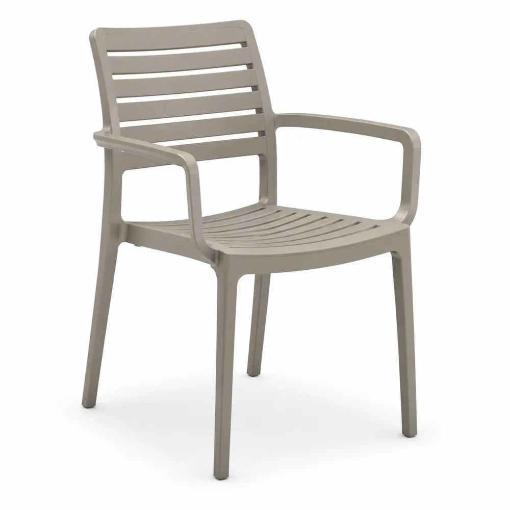 Gartenstuhl 55 cm x 60 cm x 80 cm Kunststoff PP Taupe rechteckig mit Armlehnen stapelbar