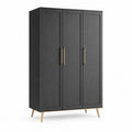 Kleiderschrank 120 x 55 x 190 cm Holzwerkstoff 3 Türen rechteckig Schwarz Gold Metallfüße