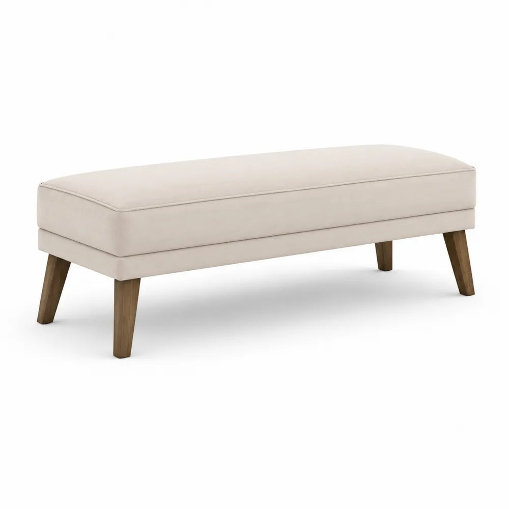 Schlafzimmerbank 120 x 40 x 45 cm Polsterbank Beige mit Holzbeinen rechteckig